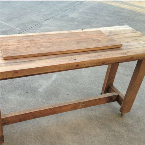 "Once Upon A Queenslander" Eco Recycled High Bench Table in White & Timber with Wheels "Once Upon A Queenslander" Eco Recycled High Bench Table in White & Timber with Wheels