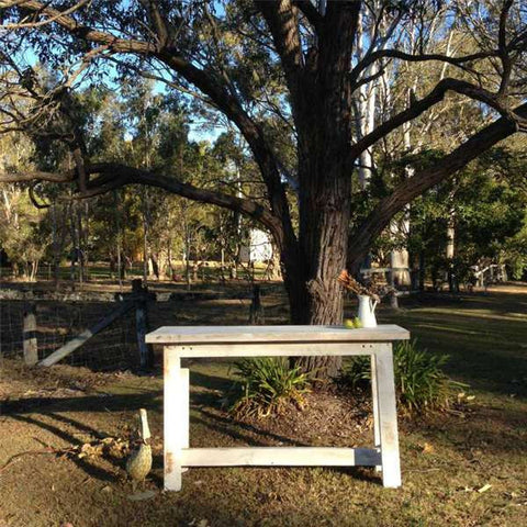 "Once Upon A Queenslander" Eco Recycled High Bench Table in White "Once Upon A Queenslander" Eco Recycled High Bench Table in White