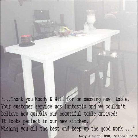 "Once Upon A Queenslander" Eco Recycled High Bench Table in White "Once Upon A Queenslander" Eco Recycled High Bench Table in White