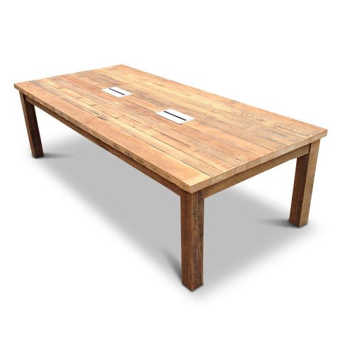 Modern Rustic Recycled Boardroom Table in Natural with Built-In Desk Modules Modern Rustic Recycled Boardroom Table in Natural with Built-In Desk Modules
