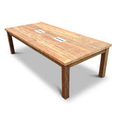Modern Rustic Recycled Boardroom Table in Natural with Built-In Desk Modules