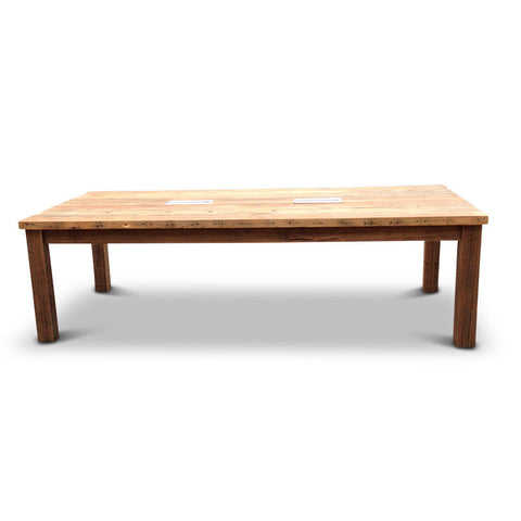 Modern Rustic Recycled Boardroom Table in Natural with Built-In Desk Modules Modern Rustic Recycled Boardroom Table in Natural with Built-In Desk Modules