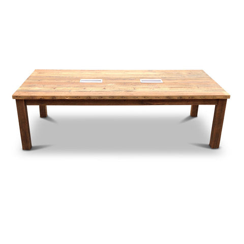 Modern Rustic Recycled Boardroom Table in Natural with Built-In Desk Modules
