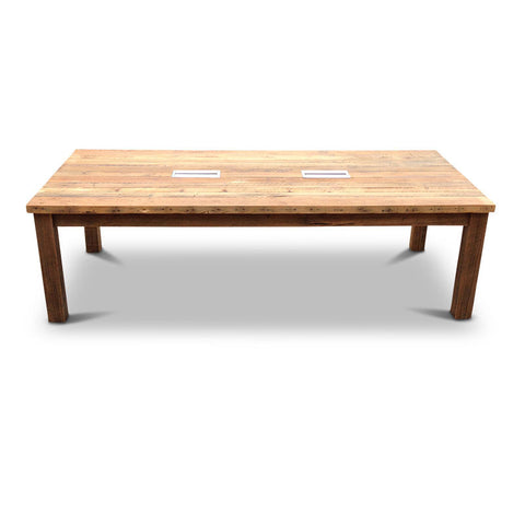 Modern Rustic Recycled Boardroom Table in Natural with Built-In Desk Modules Modern Rustic Recycled Boardroom Table in Natural with Built-In Desk Modules