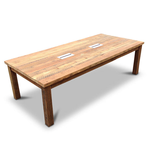 Modern Rustic Recycled Boardroom Table in Natural with Built-In Desk Modules Modern Rustic Recycled Boardroom Table in Natural with Built-In Desk Modules