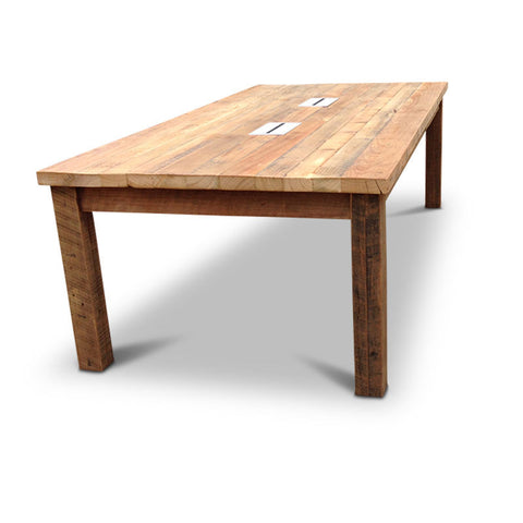 Modern Rustic Recycled Boardroom Table in Natural with Built-In Desk Modules Modern Rustic Recycled Boardroom Table in Natural with Built-In Desk Modules