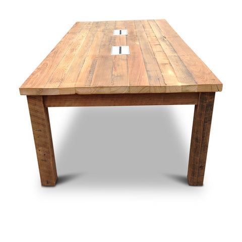 Modern Rustic Recycled Boardroom Table in Natural with Built-In Desk Modules Modern Rustic Recycled Boardroom Table in Natural with Built-In Desk Modules