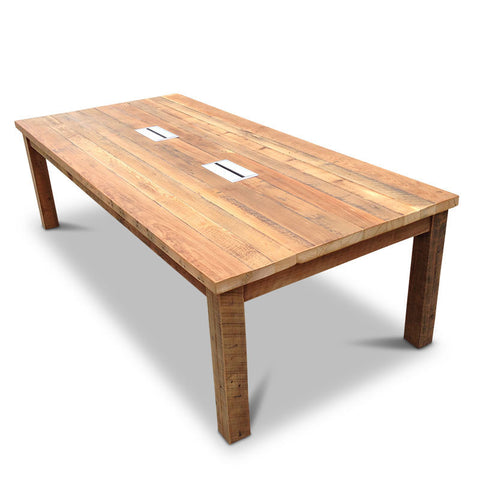 Modern Rustic Recycled Boardroom Table in Natural with Built-In Desk Modules Modern Rustic Recycled Boardroom Table in Natural with Built-In Desk Modules