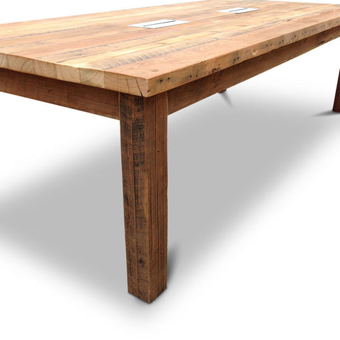 Modern Rustic Recycled Boardroom Table in Natural with Built-In Desk Modules Modern Rustic Recycled Boardroom Table in Natural with Built-In Desk Modules