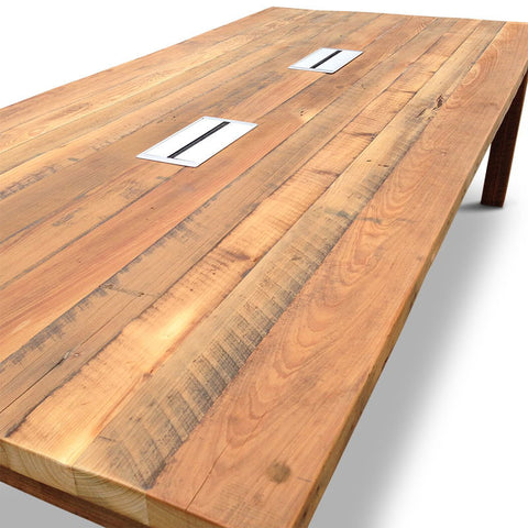 Modern Rustic Recycled Boardroom Table in Natural with Built-In Desk Modules Modern Rustic Recycled Boardroom Table in Natural with Built-In Desk Modules