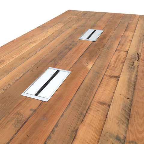 Modern Rustic Recycled Boardroom Table in Natural with Built-In Desk Modules Modern Rustic Recycled Boardroom Table in Natural with Built-In Desk Modules