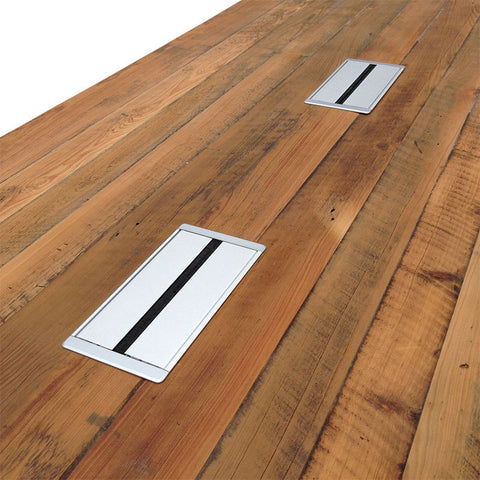 Modern Rustic Recycled Boardroom Table in Natural with Built-In Desk Modules Modern Rustic Recycled Boardroom Table in Natural with Built-In Desk Modules