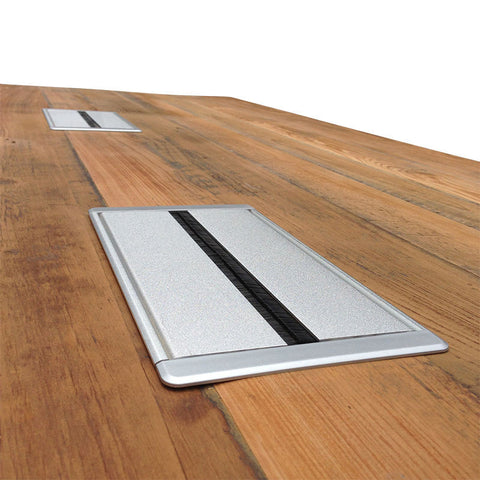 Modern Rustic Recycled Boardroom Table in Natural with Built-In Desk Modules Modern Rustic Recycled Boardroom Table in Natural with Built-In Desk Modules