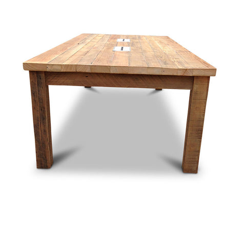 Modern Rustic Recycled Boardroom Table in Natural with Built-In Desk Modules Modern Rustic Recycled Boardroom Table in Natural with Built-In Desk Modules