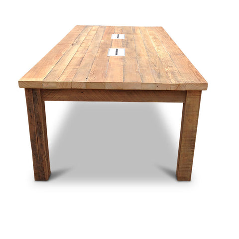 Modern Rustic Recycled Boardroom Table in Natural with Built-In Desk Modules Modern Rustic Recycled Boardroom Table in Natural with Built-In Desk Modules