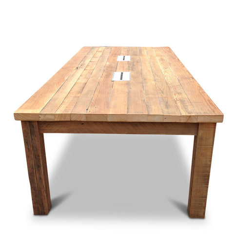 Modern Rustic Recycled Boardroom Table in Natural with Built-In Desk Modules Modern Rustic Recycled Boardroom Table in Natural with Built-In Desk Modules