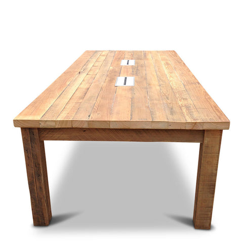 Modern Rustic Recycled Boardroom Table in Natural with Built-In Desk Modules Modern Rustic Recycled Boardroom Table in Natural with Built-In Desk Modules