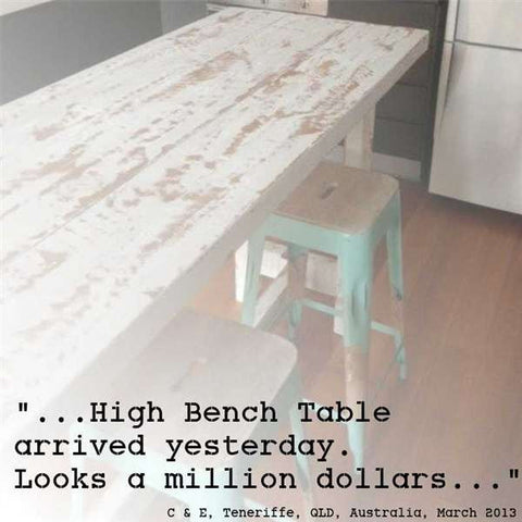 "Once Upon A Queenslander" Eco Recycled High Bench Table in White "Once Upon A Queenslander" Eco Recycled High Bench Table in White