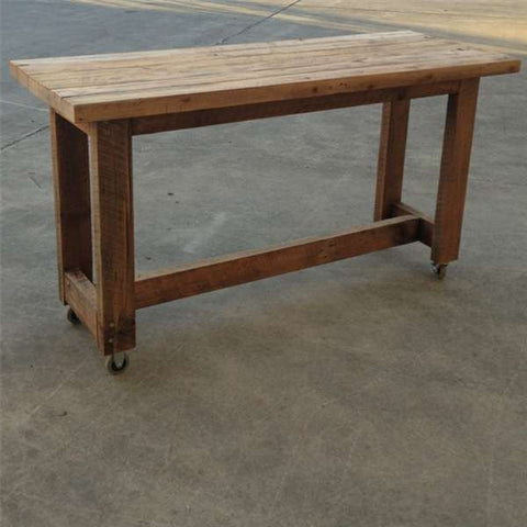 "Once Upon A Queenslander" Eco Recycled High Bench Table in Natural with Wheels "Once Upon A Queenslander" Eco Recycled High Bench Table in Natural with Wheels