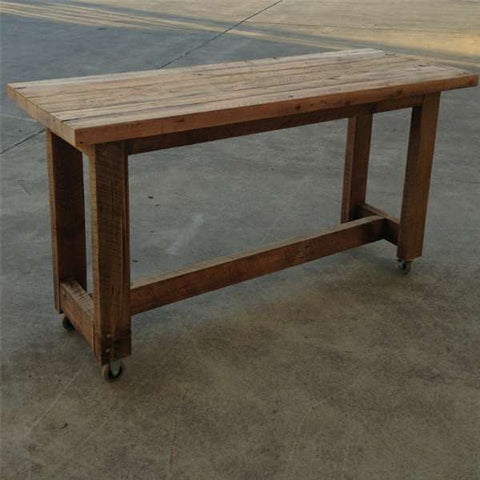 "Once Upon A Queenslander" Eco Recycled High Bench Table in Natural with Wheels "Once Upon A Queenslander" Eco Recycled High Bench Table in Natural with Wheels