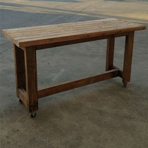 "Once Upon A Queenslander" Eco Recycled High Bench Table in Natural with Wheels (SUPERSIZED) "Once Upon A Queenslander" Eco Recycled High Bench Table in Natural with Wheels (SUPERSIZED)