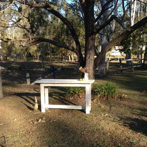 "Once Upon A Queenslander" Eco Recycled High Bench Table in White "Once Upon A Queenslander" Eco Recycled High Bench Table in White