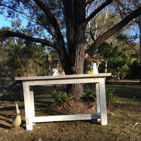 "Once Upon A Queenslander" Eco Recycled High Bench Table in White "Once Upon A Queenslander" Eco Recycled High Bench Table in White