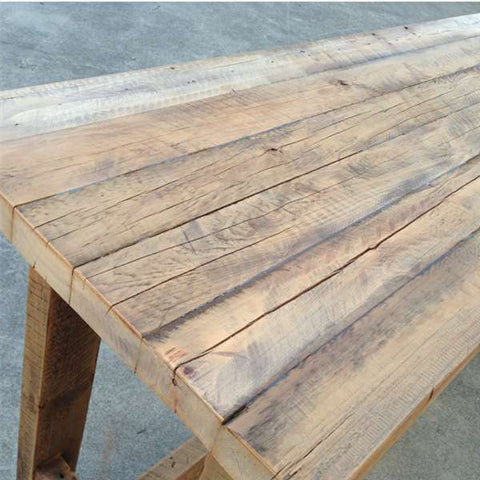 "Once Upon A Queenslander" Eco Recycled High Bench Table in White & Timber with Wheels "Once Upon A Queenslander" Eco Recycled High Bench Table in White & Timber with Wheels