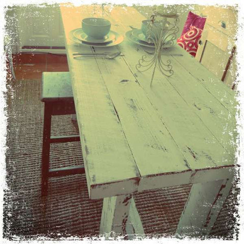 "Once Upon A Queenslander" Eco Recycled High Bench Table in White "Once Upon A Queenslander" Eco Recycled High Bench Table in White