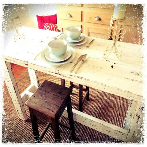 "Once Upon A Queenslander" Eco Recycled High Bench Table in White "Once Upon A Queenslander" Eco Recycled High Bench Table in White