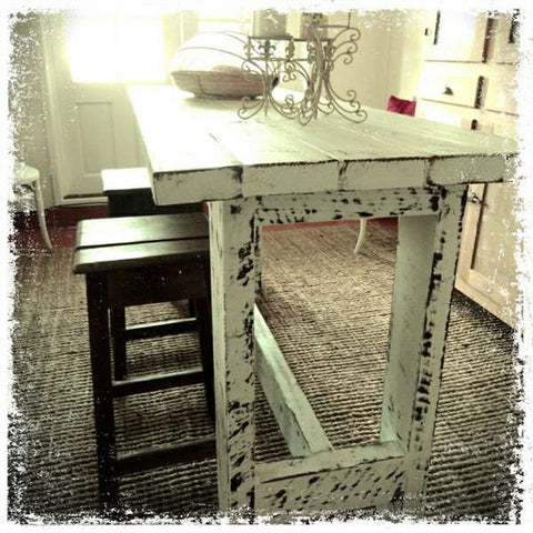 "Once Upon A Queenslander" Eco Recycled High Bench Table in White "Once Upon A Queenslander" Eco Recycled High Bench Table in White