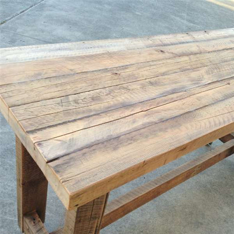 "Once Upon A Queenslander" Eco Recycled High Bench Table in Natural with Wheels (SUPERSIZED) "Once Upon A Queenslander" Eco Recycled High Bench Table in Natural with Wheels (SUPERSIZED)