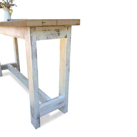 "Once Upon A Queenslander" Eco Recycled "Petite" High Bench Table in Natural & White "Once Upon A Queenslander" Eco Recycled "Petite" High Bench Table in Natural & White