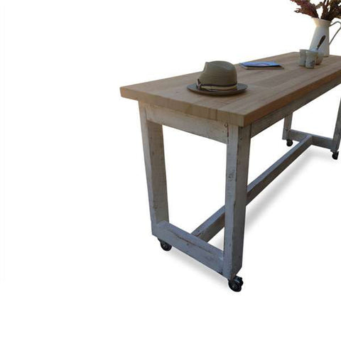 "Once Upon A Queenslander" Eco Recycled "Petite" High Bench Table in Natural & White "Once Upon A Queenslander" Eco Recycled "Petite" High Bench Table in Natural & White