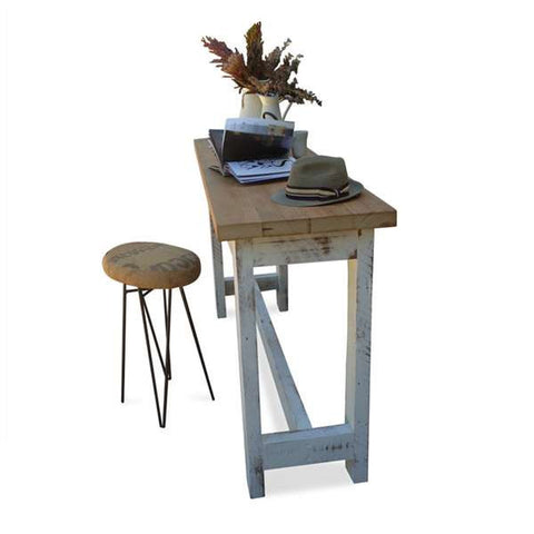 "Once Upon A Queenslander" Eco Recycled "Petite" High Bench Table in Natural & White "Once Upon A Queenslander" Eco Recycled "Petite" High Bench Table in Natural & White