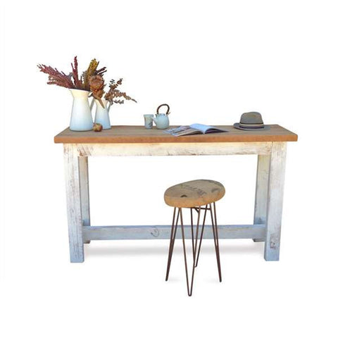"Once Upon A Queenslander" Eco Recycled "Petite" High Bench Table in Natural & White "Once Upon A Queenslander" Eco Recycled "Petite" High Bench Table in Natural & White