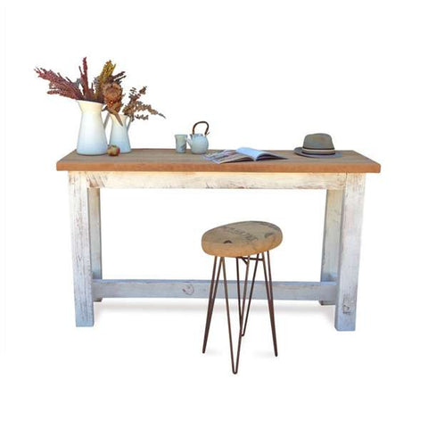 "Once Upon A Queenslander" Eco Recycled "Petite" High Bench Table in Natural & White "Once Upon A Queenslander" Eco Recycled "Petite" High Bench Table in Natural & White