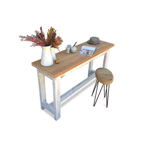"Once Upon A Queenslander" Eco Recycled "Petite" High Bench Table in Natural & White "Once Upon A Queenslander" Eco Recycled "Petite" High Bench Table in Natural & White