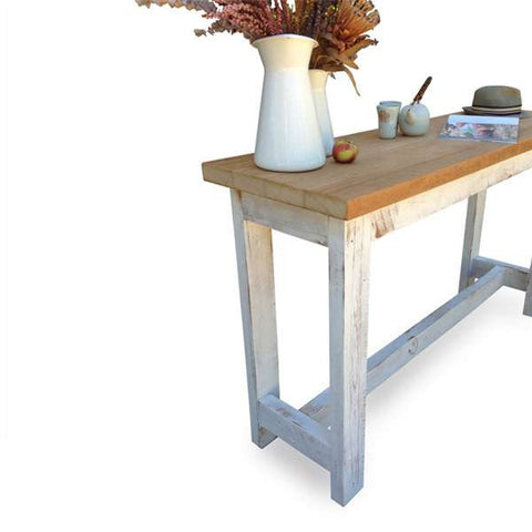 "Once Upon A Queenslander" Eco Recycled "Petite" High Bench Table in Natural & White "Once Upon A Queenslander" Eco Recycled "Petite" High Bench Table in Natural & White