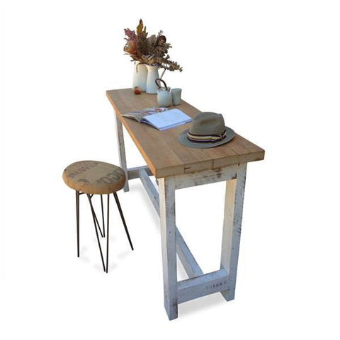 "Once Upon A Queenslander" Eco Recycled "Petite" High Bench Table in Natural & White "Once Upon A Queenslander" Eco Recycled "Petite" High Bench Table in Natural & White