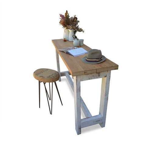 "Once Upon A Queenslander" Eco Recycled "Petite" High Bench Table in Natural & White "Once Upon A Queenslander" Eco Recycled "Petite" High Bench Table in Natural & White