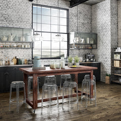 "Once Upon A Queenslander" Industrial Recycled High Bench Table Dark Walnut Finish with Wheels (SUPERSIZED)