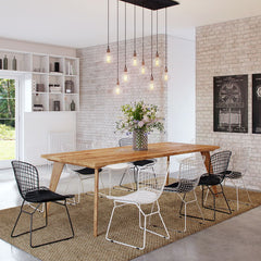 Modern Mid Century Retro Recycled 9 Piece Dining Suite - X-Large 2.4m Dining Table in Natural and Black & White Bertoia Replica Metal Chair