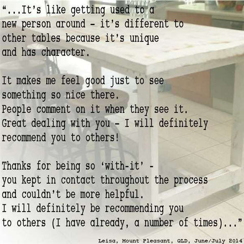 "Once Upon A Queenslander" Eco Recycled High Bench Table in White with Wheels "Once Upon A Queenslander" Eco Recycled High Bench Table in White with Wheels