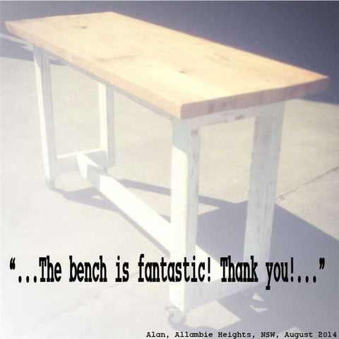 Outdoor Designer Furniture Eco Recycled High Bench Table in White & Timber with Wheels Outdoor Designer Furniture Eco Recycled High Bench Table in White & Timber with Wheels