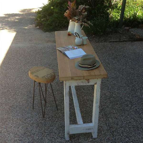 "Once Upon A Queenslander" Eco Recycled "Petite" High Bench Table in Natural & White "Once Upon A Queenslander" Eco Recycled "Petite" High Bench Table in Natural & White