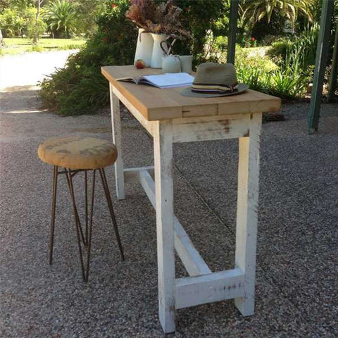 "Once Upon A Queenslander" Eco Recycled "Petite" High Bench Table in Natural & White "Once Upon A Queenslander" Eco Recycled "Petite" High Bench Table in Natural & White