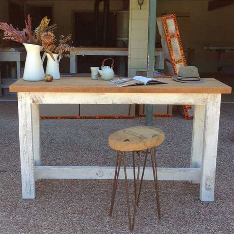 "Once Upon A Queenslander" Eco Recycled "Petite" High Bench Table in Natural & White "Once Upon A Queenslander" Eco Recycled "Petite" High Bench Table in Natural & White