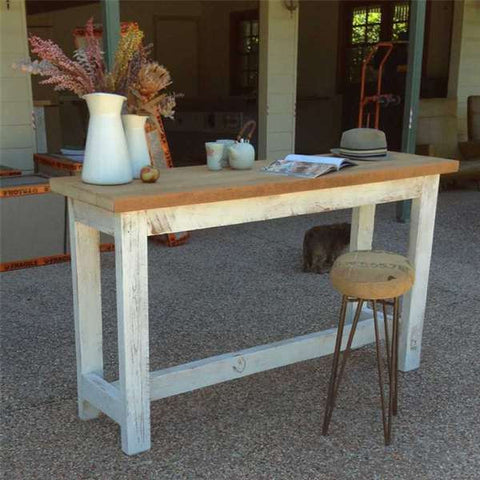 "Once Upon A Queenslander" Eco Recycled "Petite" High Bench Table in Natural & White "Once Upon A Queenslander" Eco Recycled "Petite" High Bench Table in Natural & White