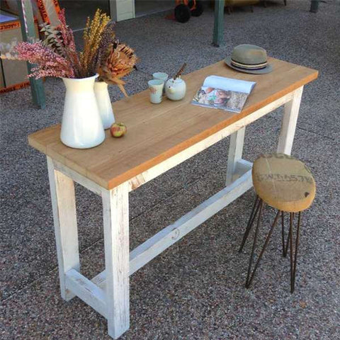 "Once Upon A Queenslander" Eco Recycled "Petite" High Bench Table in Natural & White "Once Upon A Queenslander" Eco Recycled "Petite" High Bench Table in Natural & White